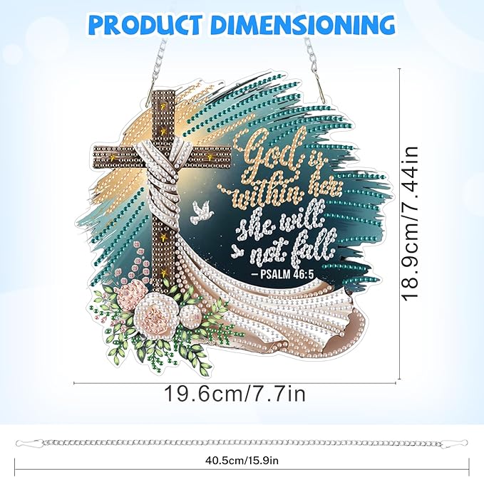 Bowetile Cross Diamond Art Hanging Kits for Adults, Diamond Art Suncatchers Easter, 5D Special Shape Diamond Painting Pendant Window Ornament Easter Gifts for Home Wall Garden Decor
