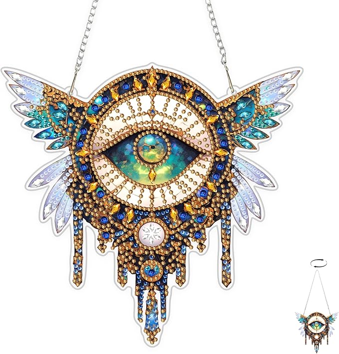 TOSTOG Diamond Art Hanging Kits for Adults, Evil Eye Diamond Painting for Adults Window Pendant, Seeing Eye Special Shape Diamonds Diamond Painting Hanging Pendant Kit for Wall Home Decor Gift