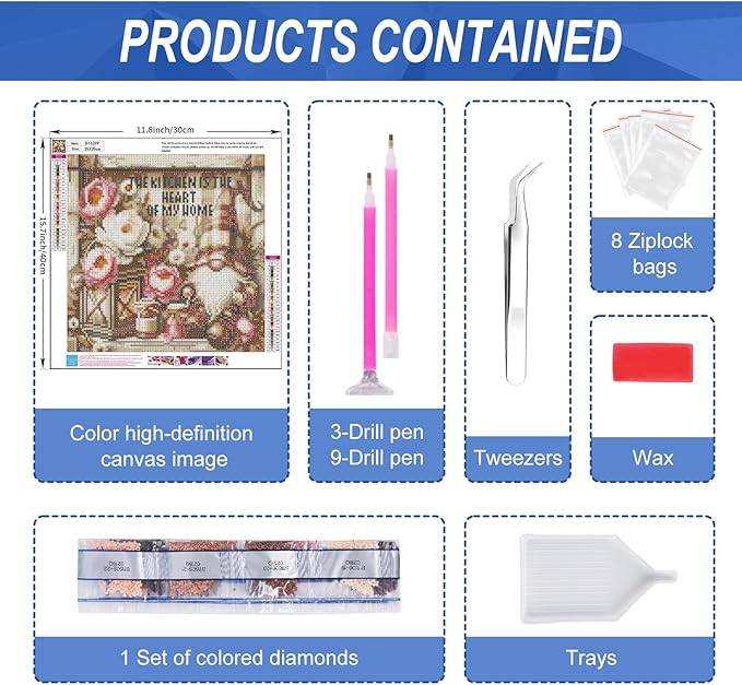 Camocin Diamond Art Kits for Adults Gnomes, 5D Flowers Diamond Painting Kits for Adults Beginners, DIY Gnomes Full Round Dots Drill Gem Art Kit for Gift Home Wall Decor 14 x 14 Inch