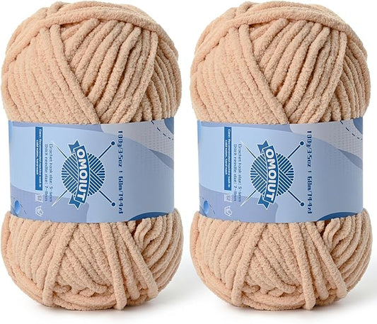 2 Pack Chunky Chenille Yarn for Crocheting, Baby Yarn for Crocheting Soft Blankets, Bulky Yarns for Crochet Amigurumi, 200g (148.7yds) Fluffy Velvet Yarns for Hand Knitting (2 Apricot)