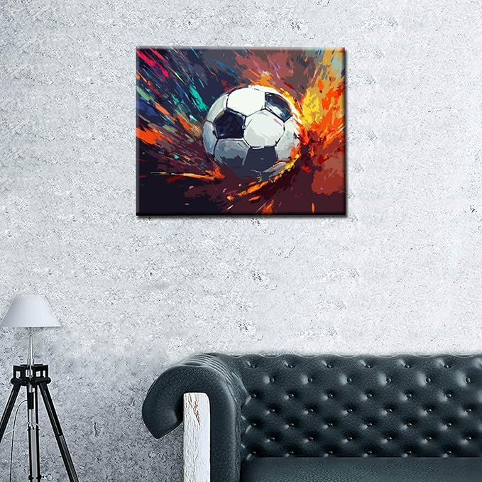 Aihonmin DIY Paint by Numbers for Adults & Kids,Burning Rugby Paint by Numbers DIY Painting Acrylic Paint by Numbers Painting Kit Home Wall Living Room Bedroom Decoration, (DIY Frame)