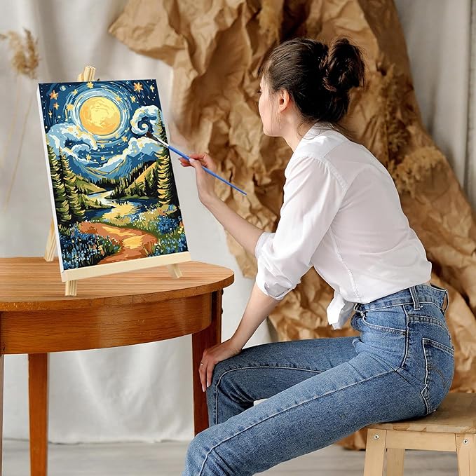 GHHKUD Landscape Paint by Numbers with Frame for Adults Beginners, DIY Moon Paint by Numbers for Age 6-12, Art on Canvas Gifts Home Wall Decor 8x12in