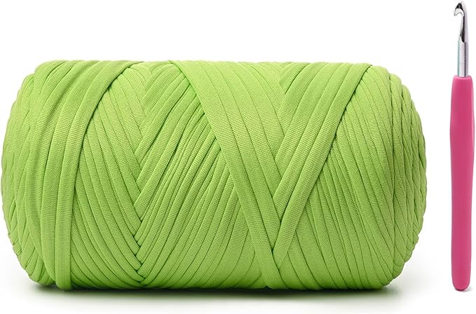 Elastic Fabric T Shirt Yarn for Crocheting，Beginner Crochet Yarns with Polyester Spandex Blend,Total 400g/114yds Soft Tshirt Yarn for Crochet Crafts/Bags/Baskets（Green Apple）