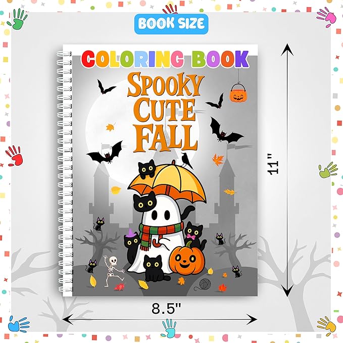 Spooky Cute Fall Coloring Book for Toddlers Ages 3+ – Halloween Pages with Pumpkins, Ghosts, and Bats – 199 GSM Paper – Spiral Bound – 8.5x11 in (Spooky Cute Fall, 8.5 x 11)
