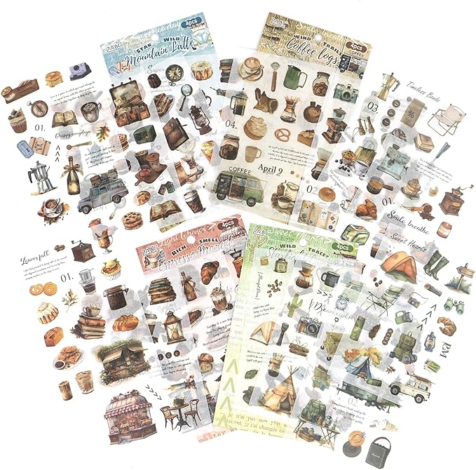 Vintage Coffee Washi Stickers for Scrapbooking – 270+ Aesthetic Cafe, Food, Dessert, Baking & Camping Stickers for Journals, Planners & DIY Crafts