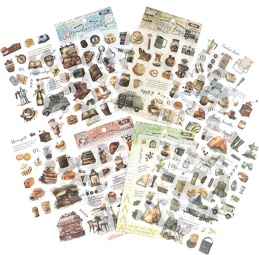 Vintage Coffee Washi Stickers for Scrapbooking – 270+ Aesthetic Cafe, Food, Dessert, Baking & Camping Stickers for Journals, Planners & DIY Crafts