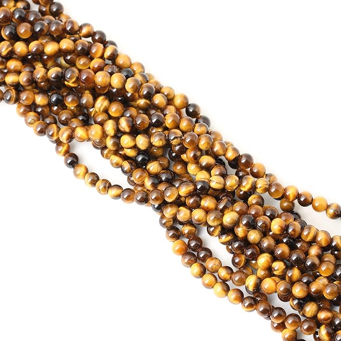 cheavian 60pcs 6mm natural yellow tiger eye stone gemstone round loose beads for jewelry making diy findings 1 strand 15"