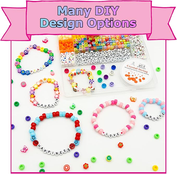 Luwanio Bracelet Making Kit - Pony, Clay, Smiley & Letter Beads for Friendship & Kandi Bracelets - DIY Crafts for Girls Age 6-12