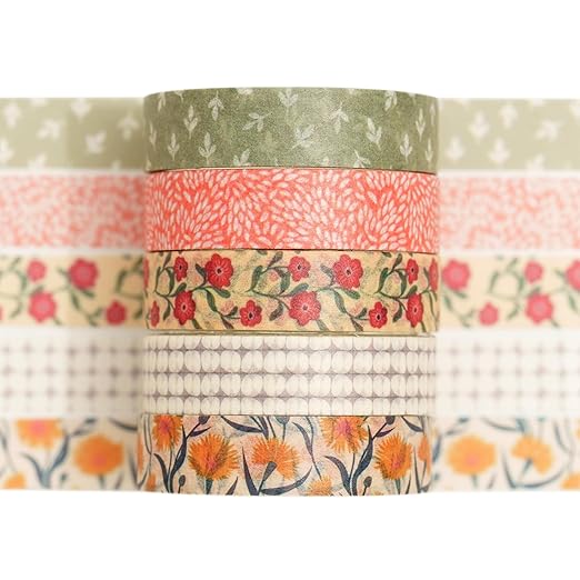 Fantasy Washi Tape Set - 5 Rolls Texture Arts Adhesive Tapes Basic Patterns Decorative Masking Tape Sets for Craft, Kids, Scrapbook, DIY, Gift Wrapping (6-Summer Fields)