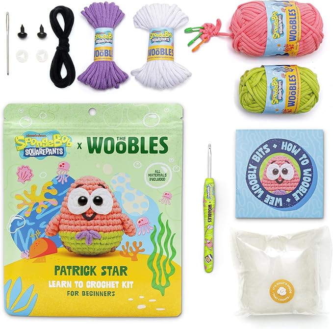 The Woobles Crochet Kit for Beginners – Spongebob Squarepants Craft Kit with Easy Peasy Yarn for Adults & Young Crafters, As Seen On Shark Tank, Step by Step Video Tutorials (Patrick Star)