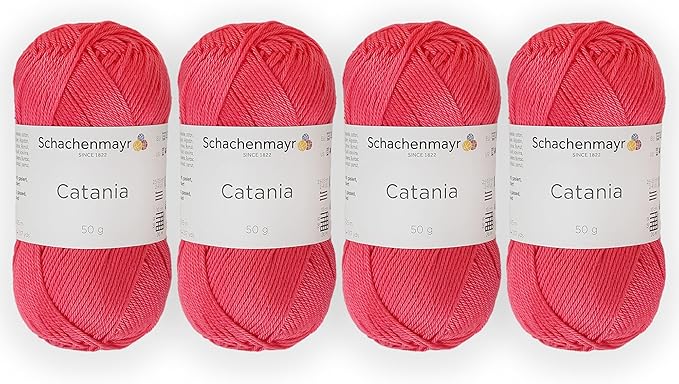4 Skein/Pack Schachenmayr (SMC) Catania Originals Yarn, Each Ball 1.76 Oz (50gr) / 136 Yards (125 m), 100% Mercerized Cotton for Knitting and Crochet Yarn, Sport Weight, 256 - Raspberry