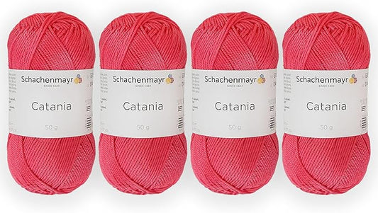 4 Skein/Pack Schachenmayr (SMC) Catania Originals Yarn, Each Ball 1.76 Oz (50gr) / 136 Yards (125 m), 100% Mercerized Cotton for Knitting and Crochet Yarn, Sport Weight, 256 - Raspberry