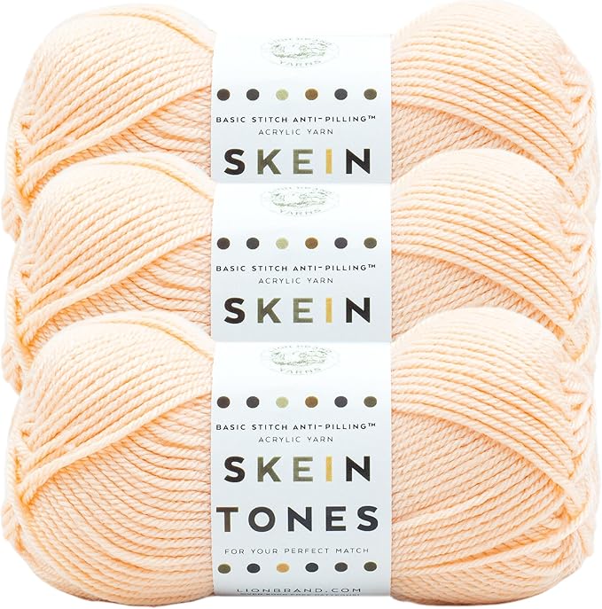 Lion Brand Yarn Basic Stitch Anti-Pilling Yarn for Crocheting, Knitting, and Crafts, Peachy, 3 Pack