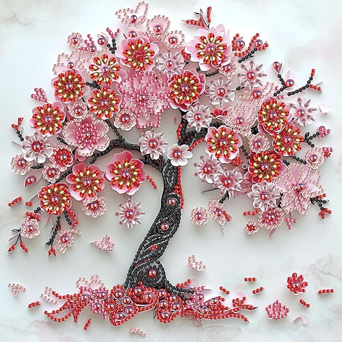 LazyFold Diamond Painting Art Kit, DIY Sakura Tree 5D Special Shape Crystal Diamond Partial Diamond Painting Mosaic Making Craft, Suitable for Home Wall Decor Art Gift(12x12in)