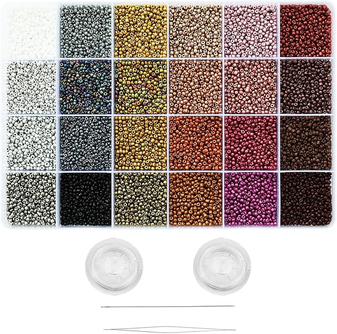 12/0 Glass Seed Beads About 15800pcs 24 Colors 2mm Loose Seed Beads Kit Bracelet Making with 24-Grid Plastic Storage Box for Jewelry Making（24 Colors）