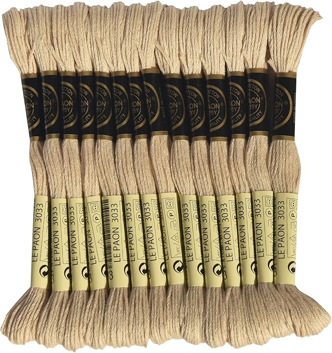 LE PAON Embroidery Floss, 14-Pack Six Strands 100% Long Staple Cotton Embroidery Thread, 8.7-Yard，Color Number：3033, Very Light Mocha Brown