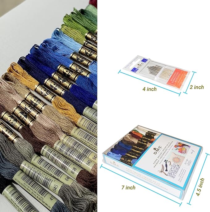 DMC Home Decor Embroidery Floss Set, Cotton Thread Kit Assortmant Pack Bundle with Hand Embroidery Needle Size 3/9 and Threads of DMC Cyclamen Pink/Light Grape. Cross Stitch String,Yarn Supplies