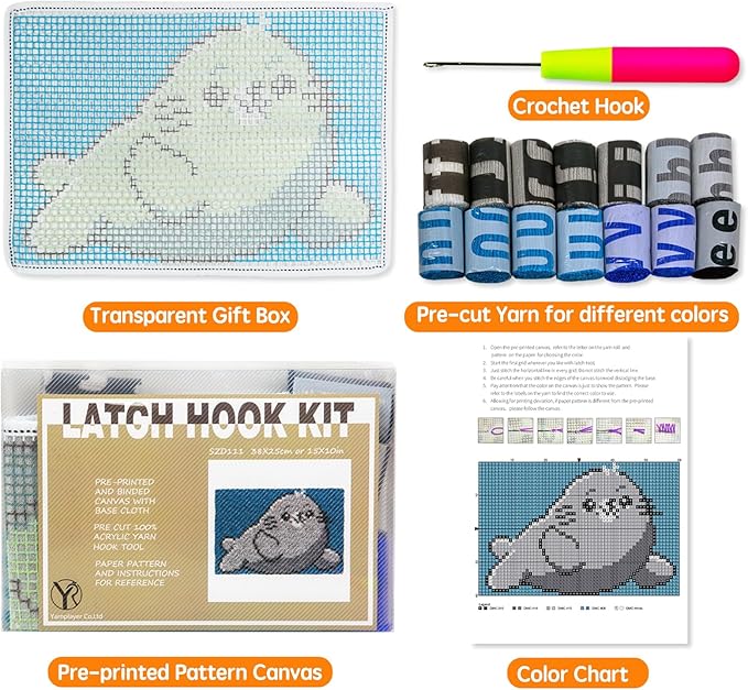 YP Latch Hook Kits for Kids Adults DIY Rug Tapestry Kits with Printed Canvas Embroidery Kits Festival Gifts Home Decoration (Whale,14.2inch X 9.8inch)