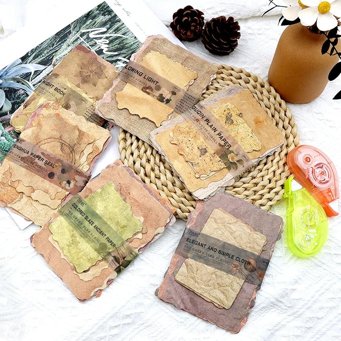 170 Pcs Sheets Vintage Scrapbook Paper Kit with Photo Tapes, Textured Scrapbook Paper, Scrapbooking Supplies, Junk Journal Supplies, Decorative Decoupage Card, Mixed Media Collage Making Craft