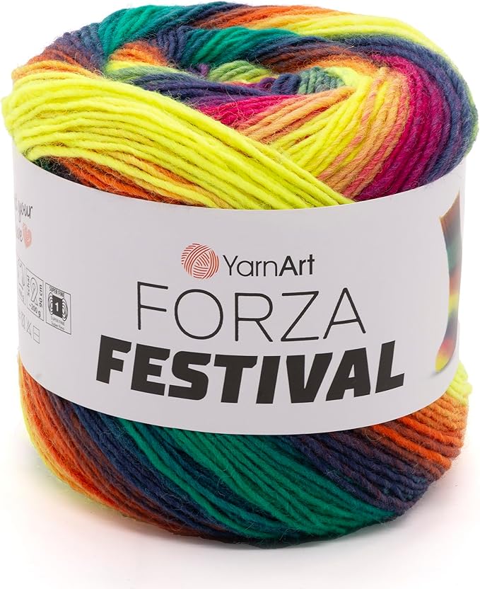 YarnArt Forza Festival Self-Striping Wool Blend Fingering Yarn, 100g (459 yd) – Gradient Color Yarn for Knitting, Crochet, Socks & Shawls (2917)