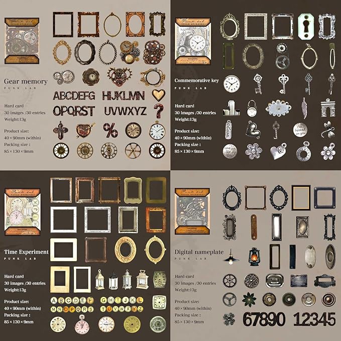 Vilikya 120pcs Steampunk Junk Journal Supplies, Small Vintage Scrapbook Materials Paper for Journaling Kit, Scrapbooking Ephemera, Punk Collage Cards for Dark Academia Home Room Decor