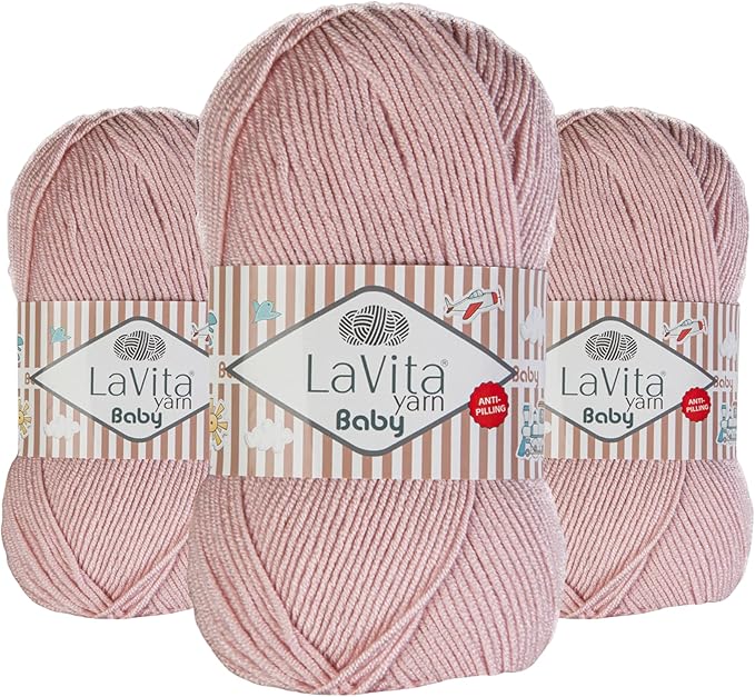 LaVita Baby Premium Anti-Pill Acrylic Yarn - 820 Yards, 3 x 3.5 oz - Warm, Airy Fiber with Silky Texture - Oeko-TEX Certified, Durable, Lightweight, Long-Lasting, Solid Pastel Colors - 3 Skeins Pack