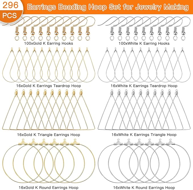 96pcs earrings beading hoop set for jewelry making,earring finding triangle teardrop round beading hoop earrings bulk with 200pcs earring hooks hoops wires for diy craft jewelry making