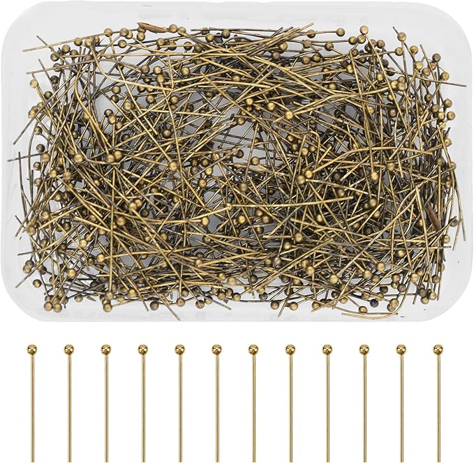 Mandala Crafts 1 Inch Antique Brass Ball Head Pins for Jewelry Making Earring Making Supplies - 500 Jewelry Findings for Making Earrings DIY Bracelets Rosary Charms
