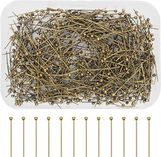 Mandala Crafts 1 Inch Antique Brass Ball Head Pins for Jewelry Making Earring Making Supplies - 500 Jewelry Findings for Making Earrings DIY Bracelets Rosary Charms