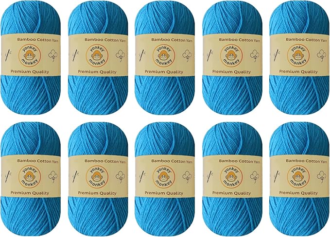10-Pack of Yonkey Monkey 500 Grams Yarn - 70% Rayon derived from Bamboo, 30% Cotton - Imported - Lake Blue 9011