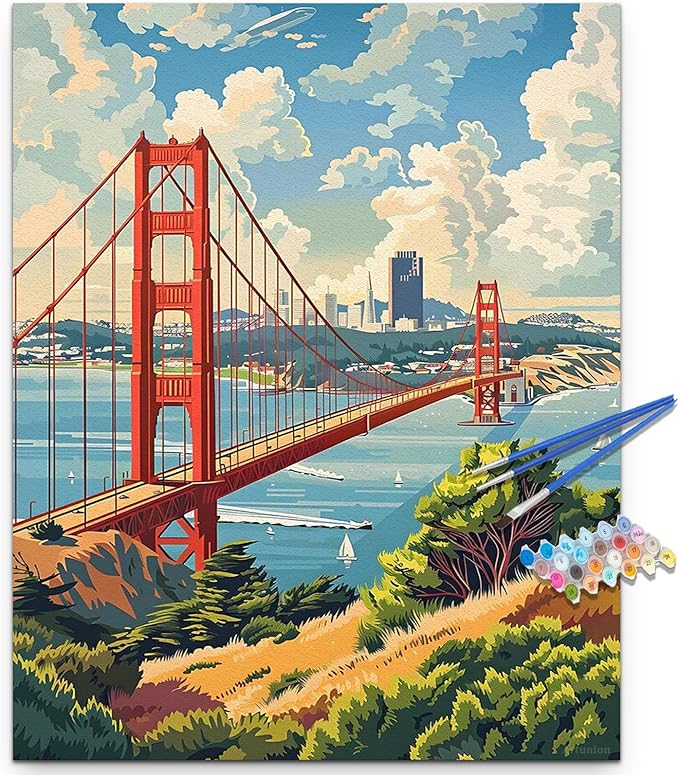 Artunion Golden Gate Bridge Paint by Numbers Kit for Adults,San Francisco Paint by Number Kits, DIY Oil Painting Paint by Number Kits on Canvas Arts Craft for Home Wall Decor 16x20 Inch