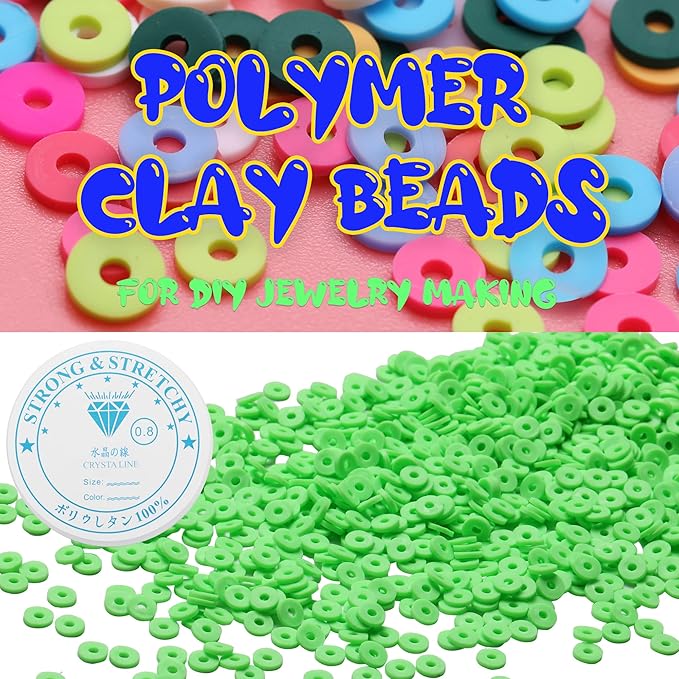 4000 Pcs Clay Beads for Bracelets Making, Polymer Spacer Flat DIY for Jewelry Necklace Earring Making Kit, Preppy Aesthetic Heishi Heshie Thin Disk Beads Assortments Set 4 6 8MM (GR-6-07, 6MM)