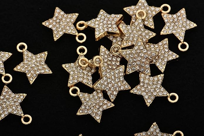 Pack of 20 Rhinestone Charms Gold Plated Pendants Pave Crystal Accessories for Necklace Bracelet Jewelry Making DIY Crafting