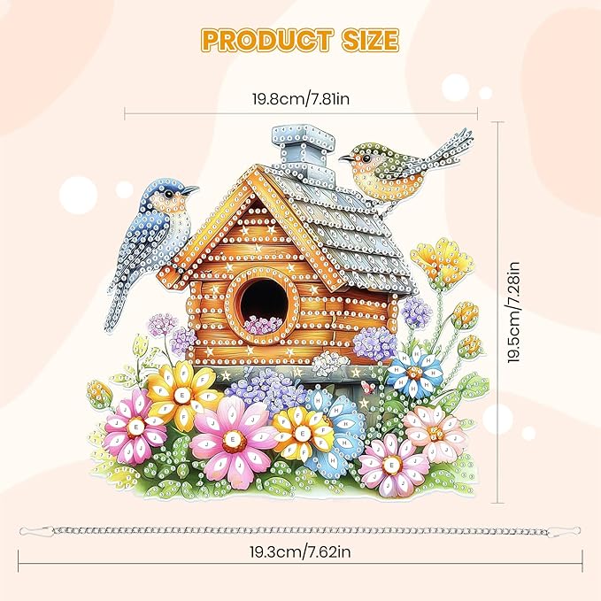 MOGTAA Bird House Diamond Art Hanging Pendant Kits, 5D Special Shape Diamond Art Kits for Adults, Crystal Rhinestones Flowers Diamond Painting Butterfly Gem Art for Home Garden Wall Decor