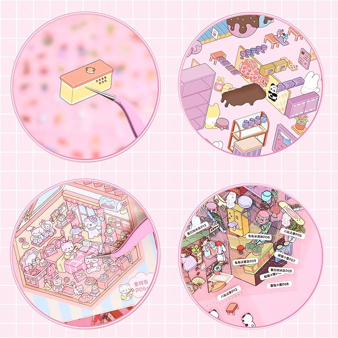 HYINUS 3D Sticker Scene Book for Adults, 36 Sets Large Size DIY House Stickers with Tweezer, Stress Relief Craft, Creative Christmas Gift (36 Set)