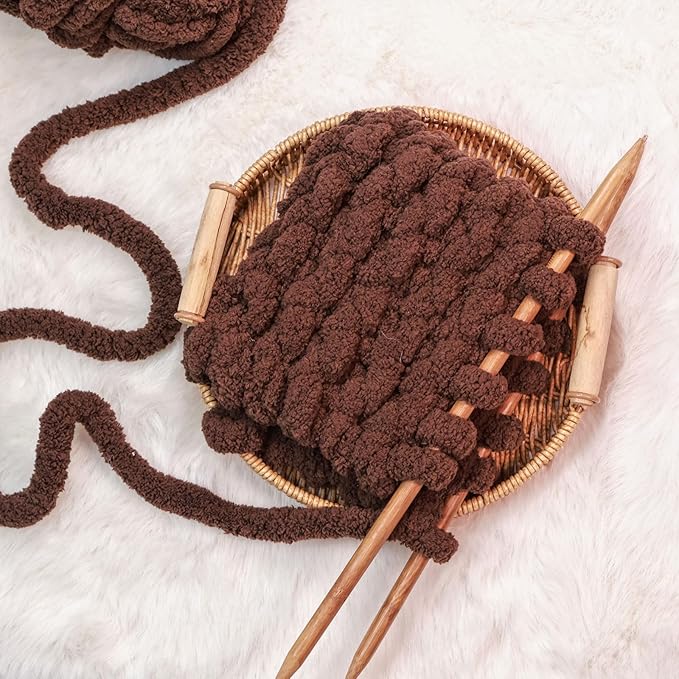 Coffee Chunky Chenille Yarn for Crocheting Bulky Thick Fluffy Yarn for Knitting,Super Bulky Hand Blanket, Soft Plush Yarn Crochet Carpet/Scarf/Cushion/ 8 Jumbo Pack(63.76oz/197.68yd