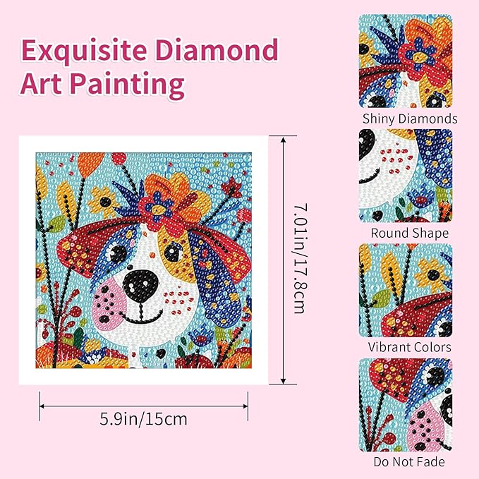 PERFECTSIGHT Cute 5D Diamond Art Kits with Wooden Frame, Kawaii DIY Painting Art for Adults Teen, Diamond Arts and Crafts Sets, Big Gem Full Drill Diamond Dots for Women Beginners (Dog)