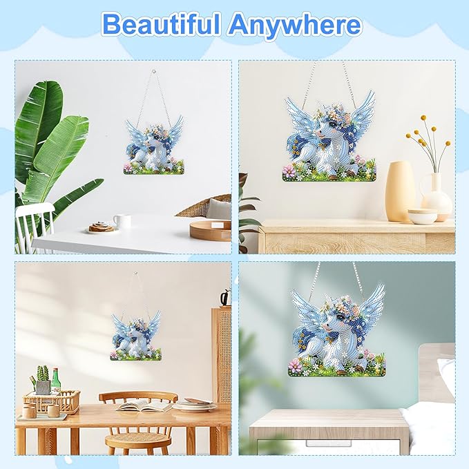 TOSTOG Gentle Unicorn Flower Diamond Art Pendant Kits for Adult, Diamond Painting Hanging Kit for Beginners, 5D DIY Crafts Gem Art, Waterproof Full Accessories for Home Decor Idea 20 * 20 cm/8 * 8 in