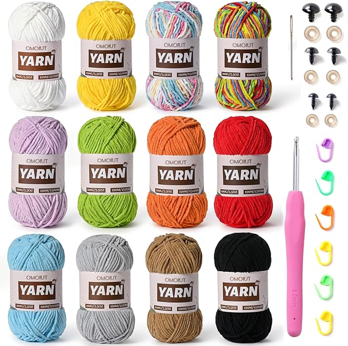 12 Pack 42.3oz/1572yds Bulky Multicolor Yarn Set, Plush Chenille Blanket Yarn for Crocheting, Fluffy Velvet Yarns for Crochet, Fuzzy Baby Yarns for Crocheting Soft, Crochet Amigurumi D