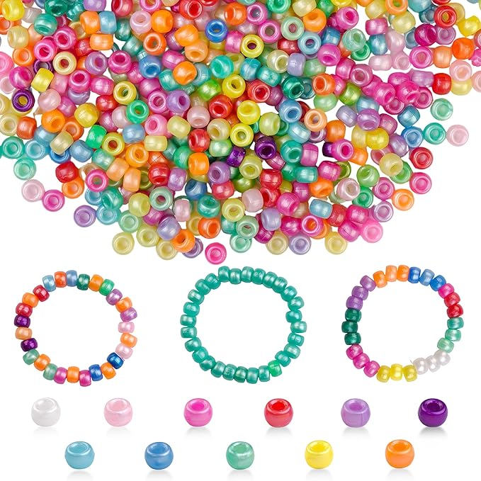 1000pcs Pony Beads, 15 Color Kandi Beads for Bracelets Making Kit, Hair Braids Crafts Jewelry Making Crafts Friendship Necklace Earrings DIY (Pearlescent Mixed Color)