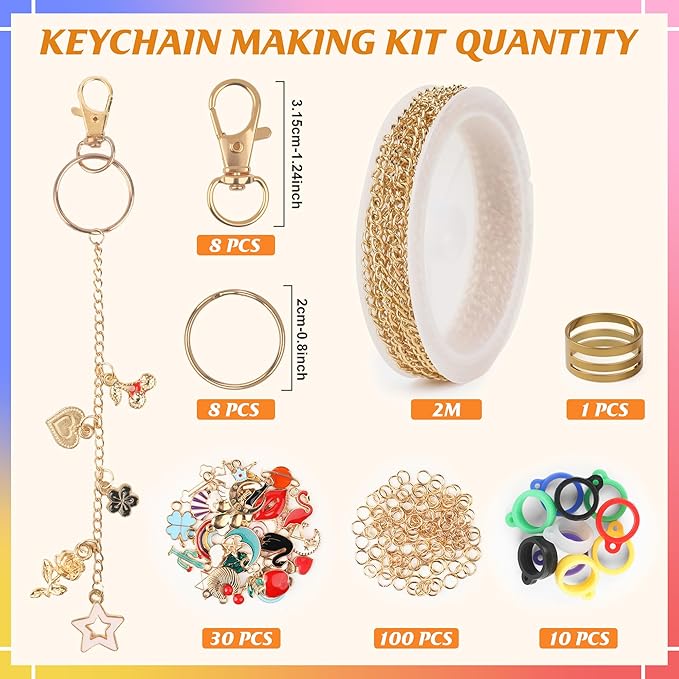 Starry 158 Pcs Lip Gloss Keychain Making Kit 30 Charms 6.56 ft Gold Chains Rubber Lipgloss Ring Keychain Clips for DIY Crafts Women