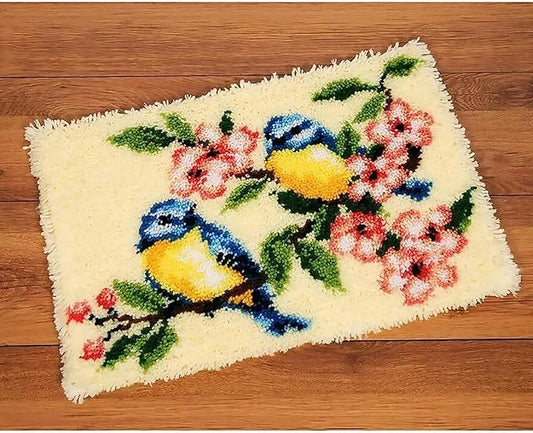 ZFFLYH Latch Hook Kits DIY Crochet Yarn Rugs Tapestry Hooking Needlework Crafts Arts Kit Color Preprinted Pattern Home Decoration Festival Gift for Adults and Kids,Birds
