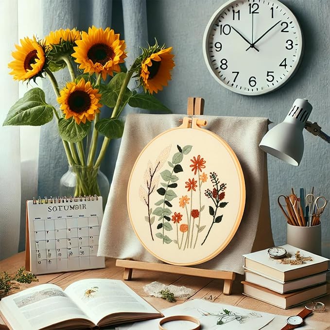 JOINRUN Embroidery Kit for Beginners Adults, Cross Stitch Kits, Includes Embroidery Patterns, Color Threads, Full Range Accessories, Easy to Follow Instruction and Video (Flower)