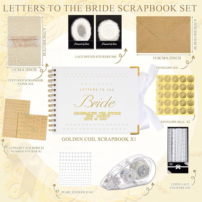 Wedding Guest Book Letters to The Bride Scrapbook Wedding Memory Book Bridal DIY Blank Paper Scrapbook Photo Album Guest Sign with Pearl Stickers(8.5 x 7 Inch,Classic,White)