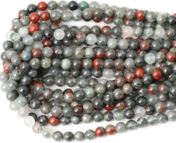 cheavian 45pcs 8mm natural african bloodstone gemstone smooth surface round loose beads for jewelry making 1 string 15 inches