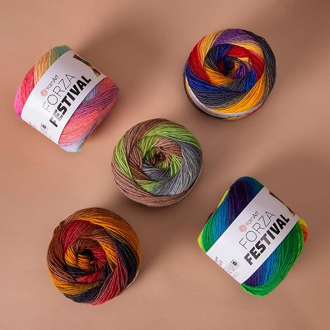 YarnArt Forza Festival Self-Striping Wool Blend Fingering Yarn, 100g (459 yd) – Gradient Color Yarn for Knitting, Crochet, Socks & Shawls (2905)