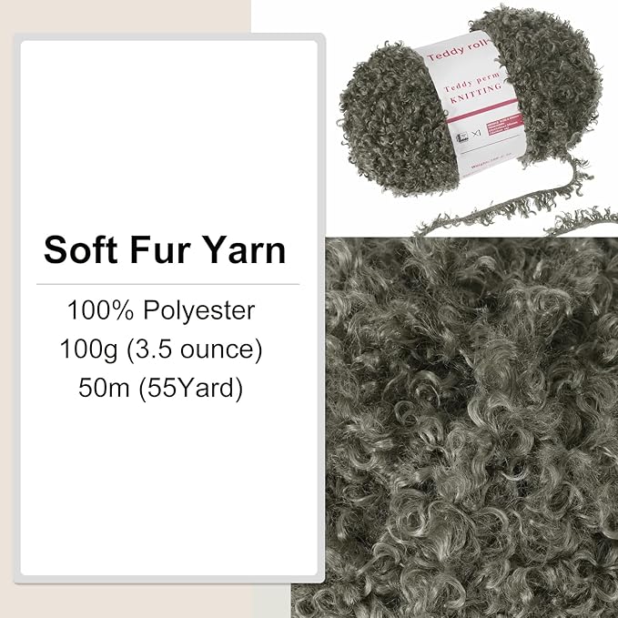 MECCANIXITY 1 Skeins Eyelash Yarn Fur Soft Fluffy Chunky Polyester Yarn Fuzzy Deep Gray for Crocheting Knit DIY Clothes Bag - 55Yard/50m, 3.53oz