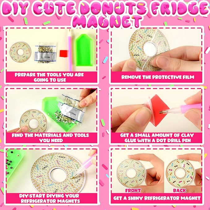 30 Pcs Diamond Art Painting Magnets Fridge Magnetic Diamond Art Painting Kits Fridge Sticker Magnet DIY Craft for Adult Beginner Gifts Toy Home Office Decors(Donut)