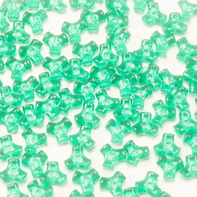 1300 Pcs Acrylic 10mm Plastic 3-Sided Kandi Tri Beads Tri-Shaped Bone Beads Bulk for Wreath Candy Cane Rainbow Holiday Tree Decorations Bead Ornament Jewelry Making Kit (Translucent Green)