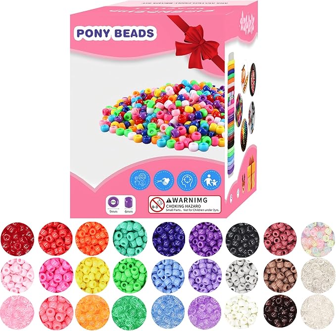 JULIMAIDONG 6500Pcs Pony Beads for Bracelets Making, Multi-Colored Rainbow Plastic Hair Large Beads for Hair Braids, 27 Colors Kandi Friendship Bracelet Bead Jewelry Making Kits for Craft